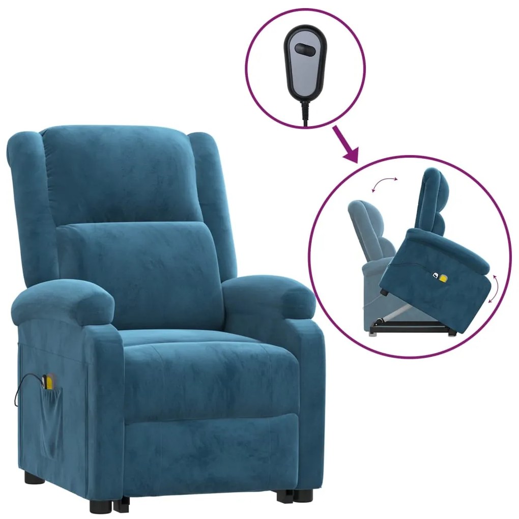 3124846 vidaXL Изправящ масажен стол, син, кадифе