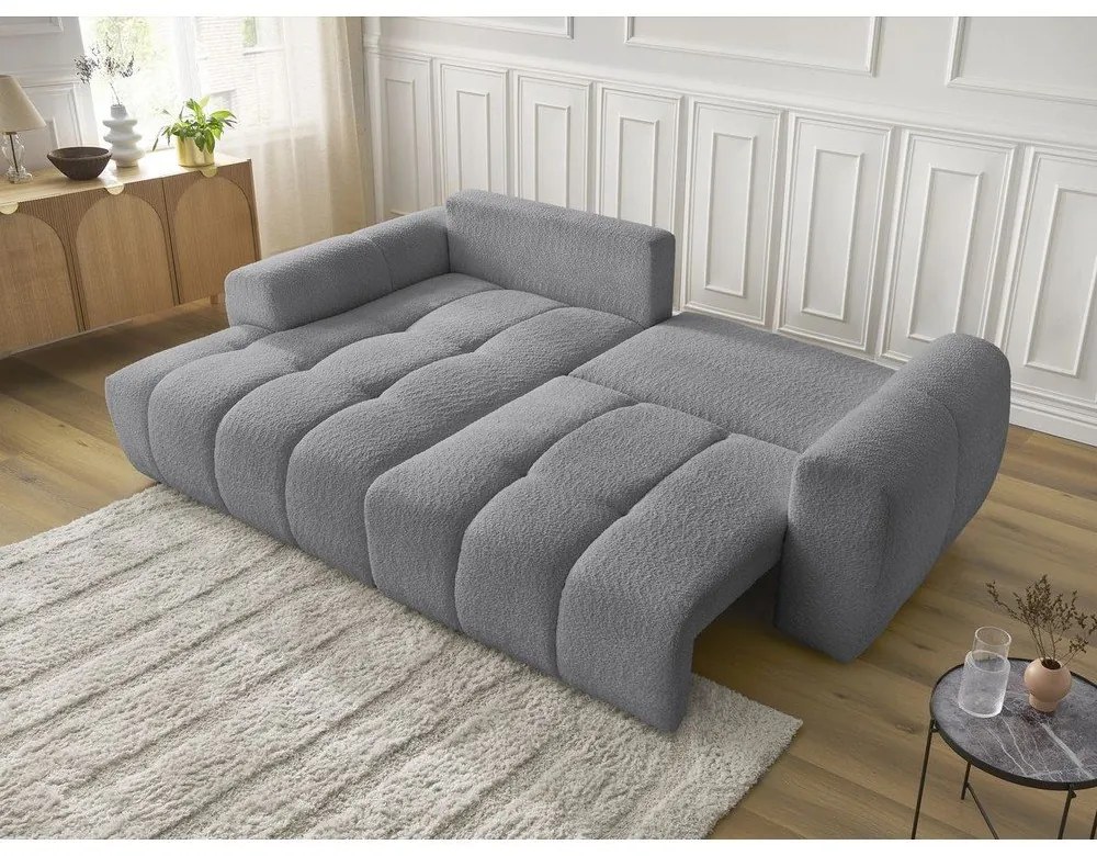 Сив сгъваем/с място за съхранение ъглов диван от прежда с примки от букле (ляв ъгъл) Roxelane – Bobochic Paris