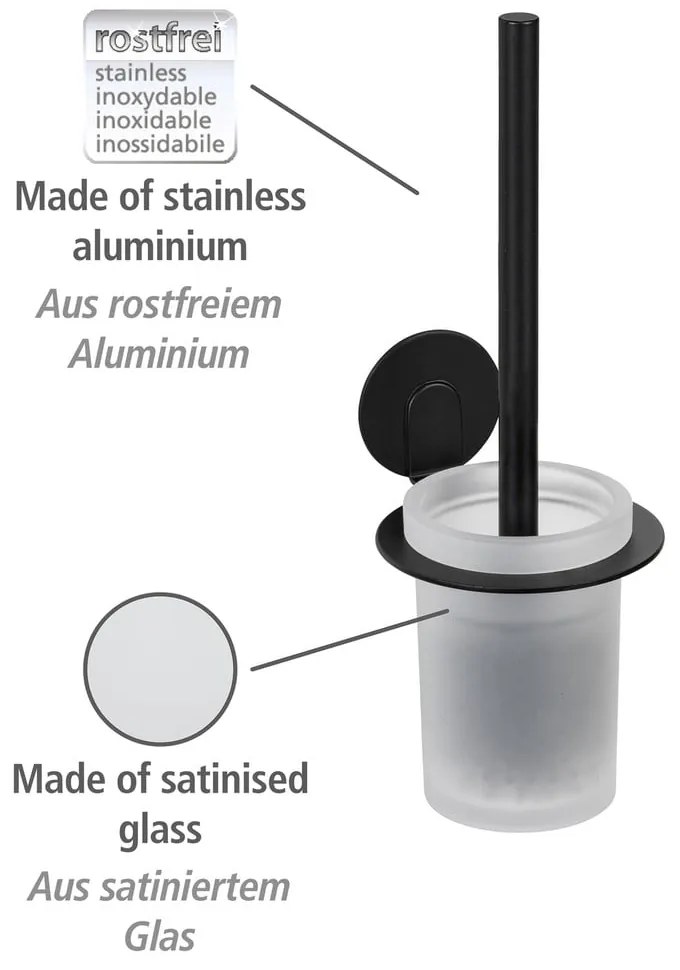 Матово черна самозалепваща стъклена четка за тоалетна Bivio – Wenko