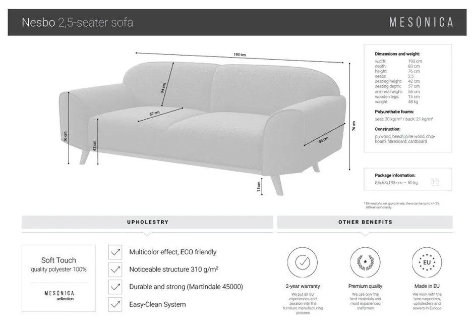 Тъмнозелен диван 193 cm Nesbo - MESONICA
