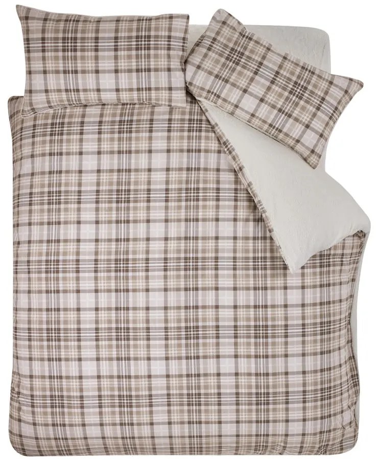 Кафяво двойно спално бельо от шерпа 200x200 cm Cosy Sherpa Check – Catherine Lansfield