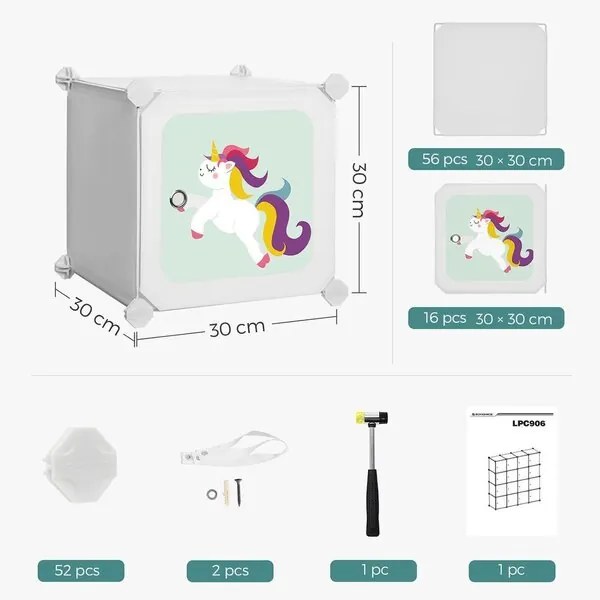 Шкаф за съхранение на играчки - 16 кубчета - Еднорог