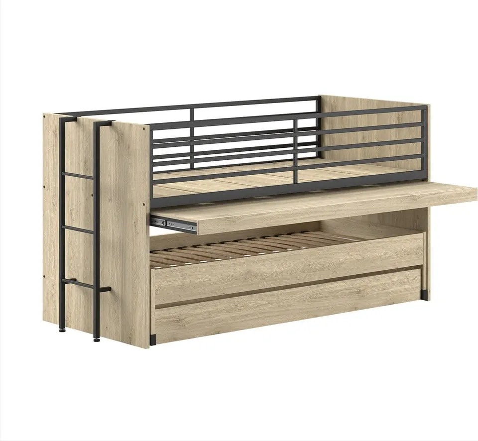 Детско двуетажно разтегателно легло с включена подматрачна рамка в естествен цвят 90x200 cm Sam – Vipack