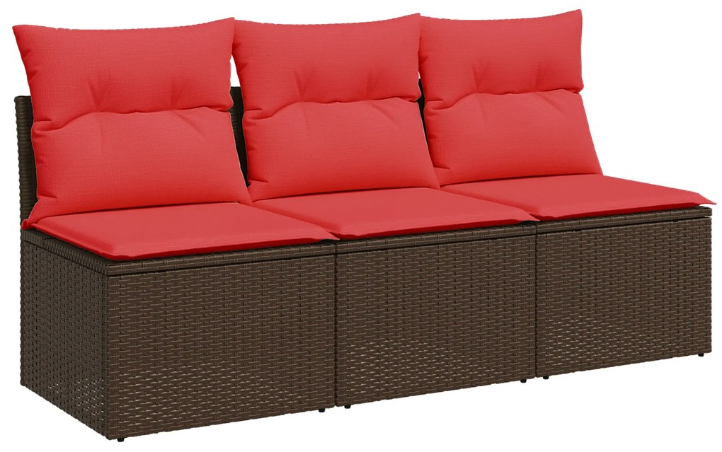 366242 vidaXL Градински диван с възглавници, 3-местен, кафяв, полиратан