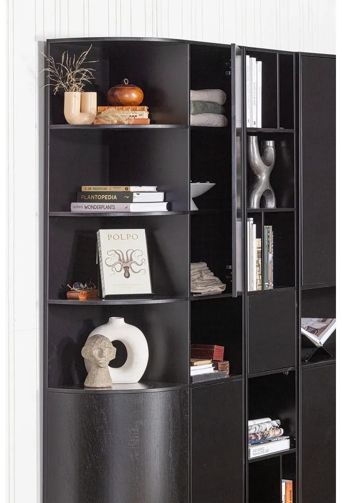 Черна модулна библиотека от масивен бор 228x210 cm Finca – WOOOD