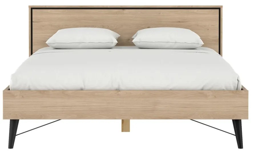 Двойно легло от дъбов декор с включена подматрачна рамка в естествен цвят 160x200 cm Ry – Tvilum