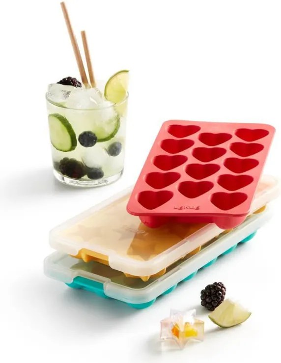 Форма за лед с капак Lekue 1010245, 23x11.8x3 см, 11 звезди, Стеарин, -40°C / +60°C, Жълт