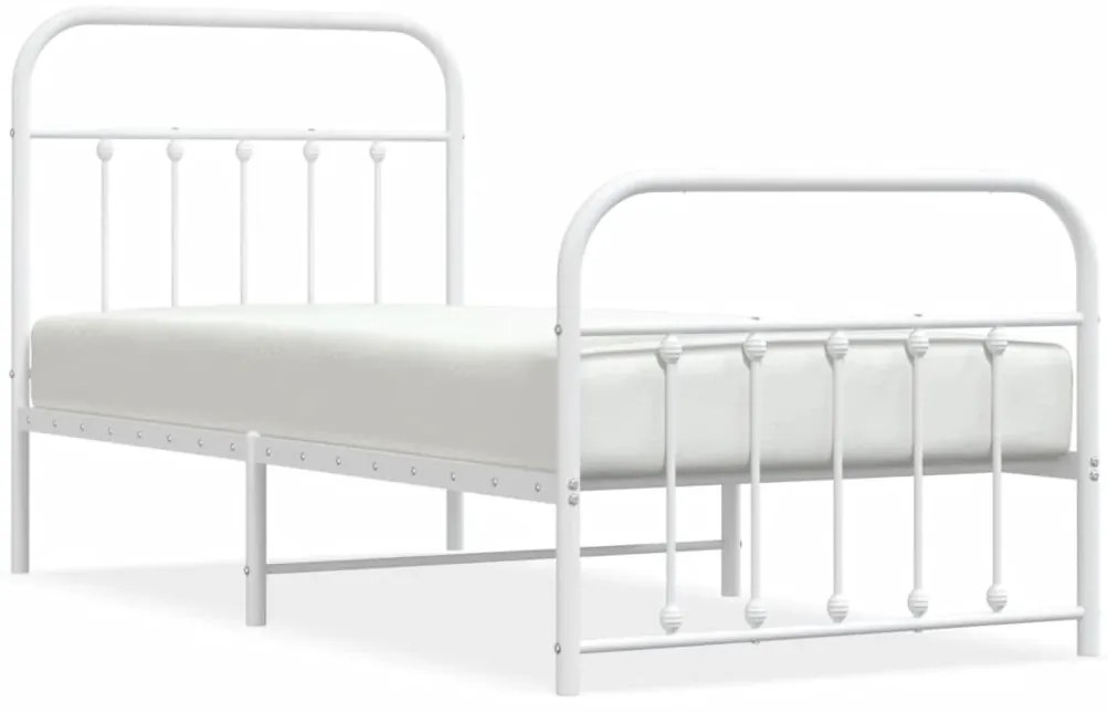 352637 vidaXL Метална рамка за легло с горна и долна табла, бяла, 90x190 см