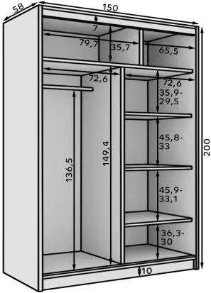 Гардероб Naldo 150 с плъзгащи врати - Черно-Бял