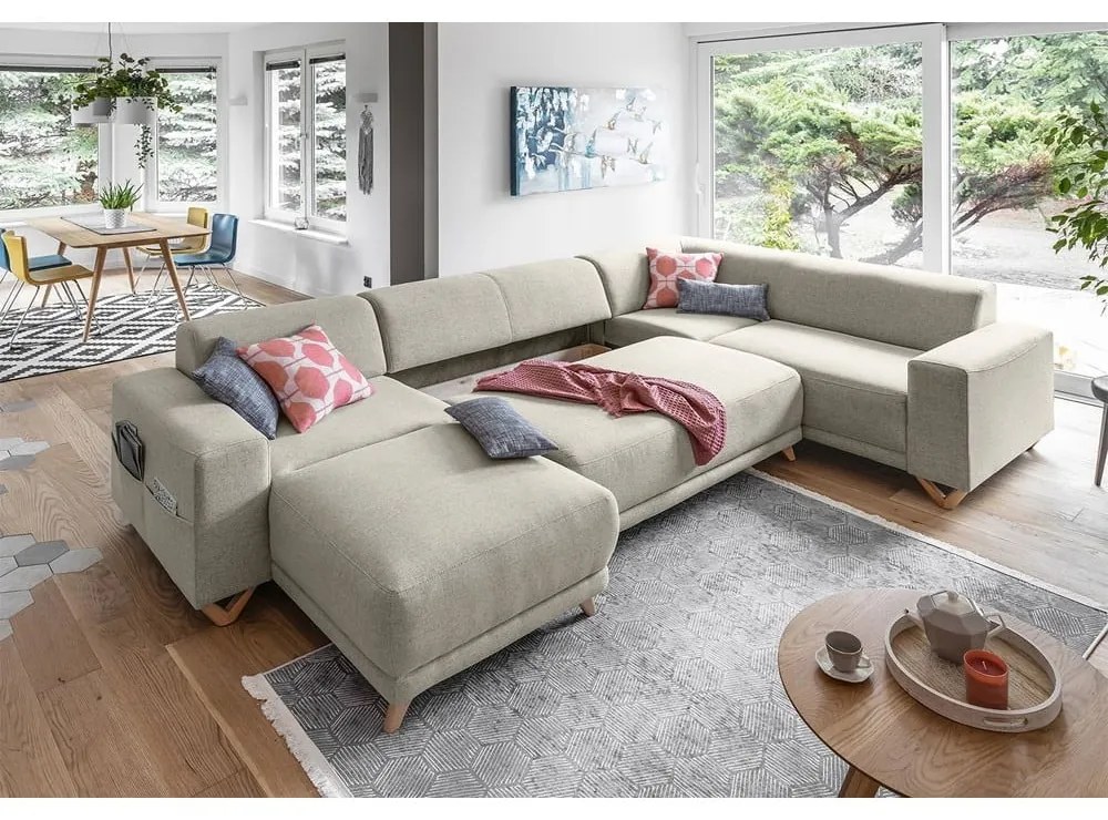Бежов разтегателен/с място за съхранение ъглов диван (десен ъгъл/U форма) Classy Sophie – Miuform