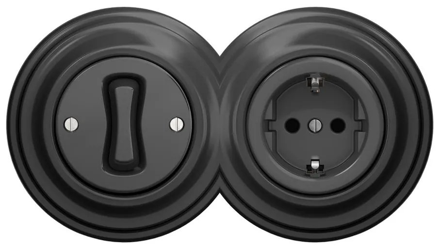 Kliklap-Retro еднополюсен ключ № 1 и SCHUKO контакт 230V с рамка в цвят антрацит