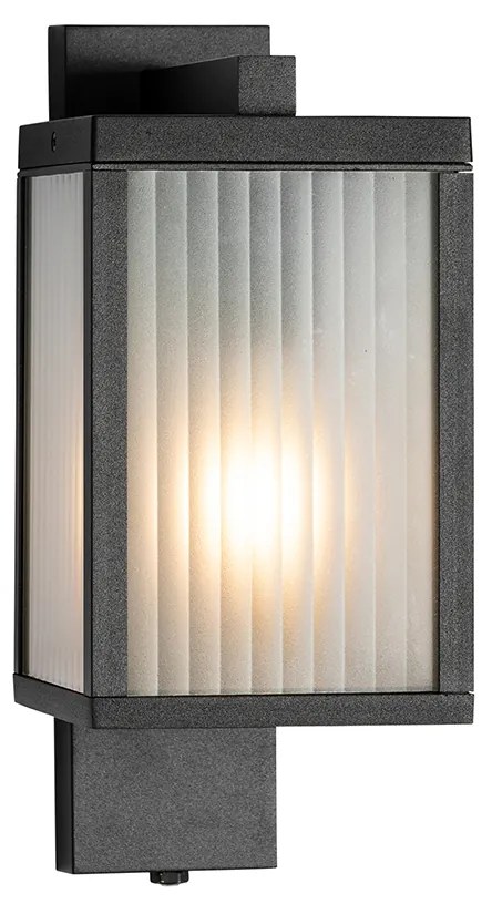 Външна стенна лампа черна с релефно стъкло и сензор за здрач - Charlois
