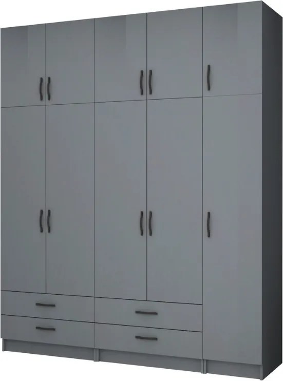 Ricardo петдверен меламинов гардероб с шкаф в антрацитен цвят 200x51,8x240см.