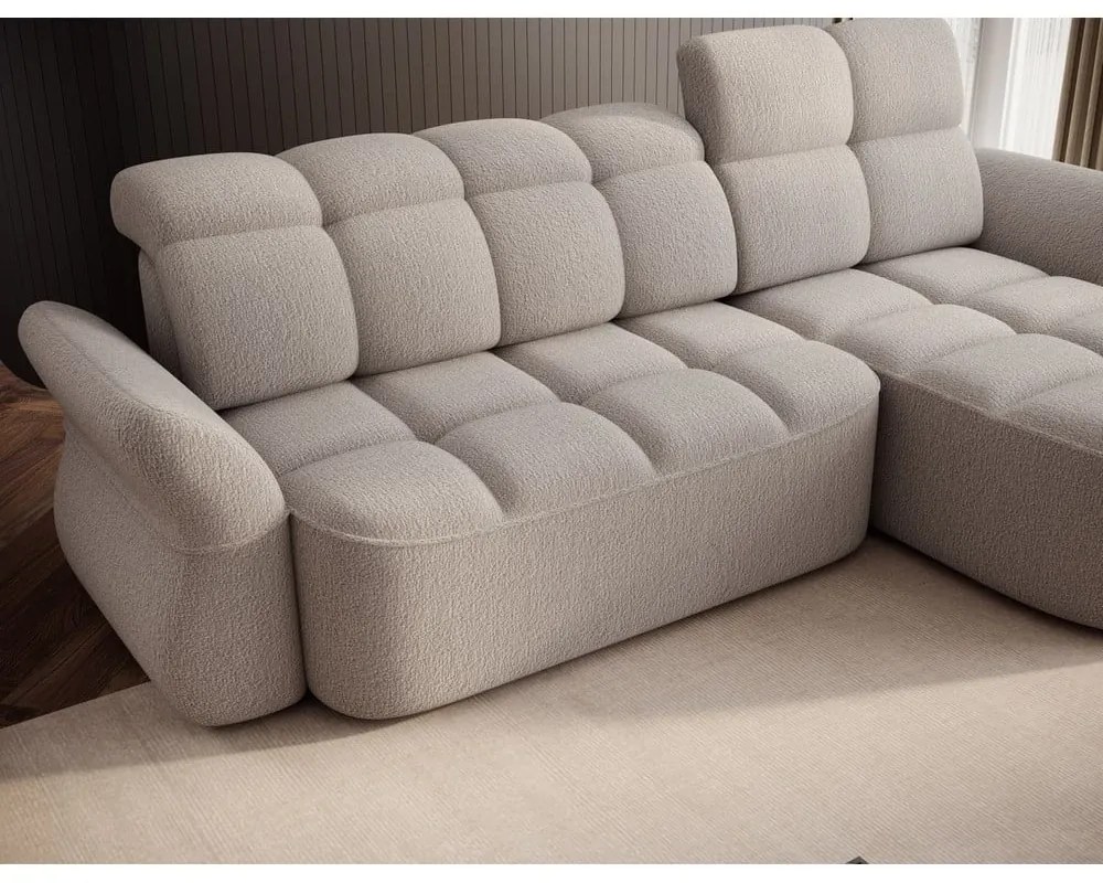 Бежов сгъваем/с място за съхранение ъглов диван от прежда с примки от букле (десен ъгъл) Beneth – ELTAP