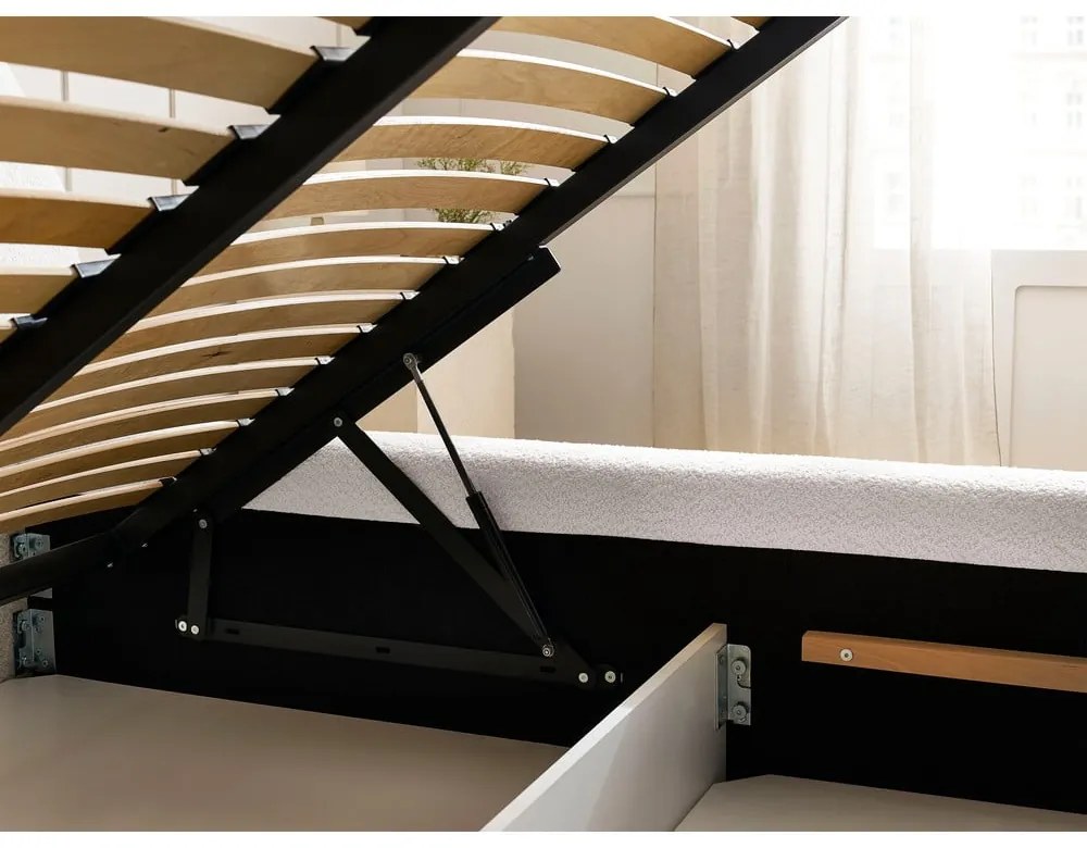 Бяло тапицирано двойно легло с място за съхранение с включена подматрачна рамка 180x200 cm Orlane – Bobochic Paris