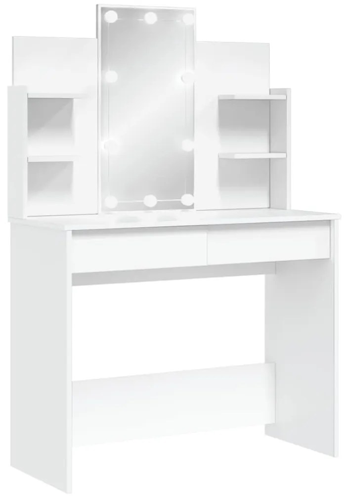 837892 vidaXL Тоалетка с LED лампи, бяла, 96x40x142 см