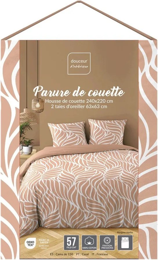 Сиво-розово двойно /удължено 3 части памучно спално бельо 240x220 cm Morgane – douceur d'intérieur