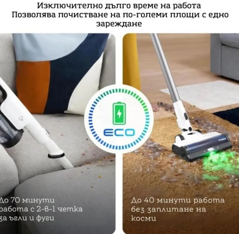 Безкабелна прахосмукачка Tineco Pure ONE Station 5, 450W, 2 режима, 0.45 л + 2.5 л станция, Автономия 70 мин, iLoop сензор, PureCyclone технология, Самопочистване, Бял