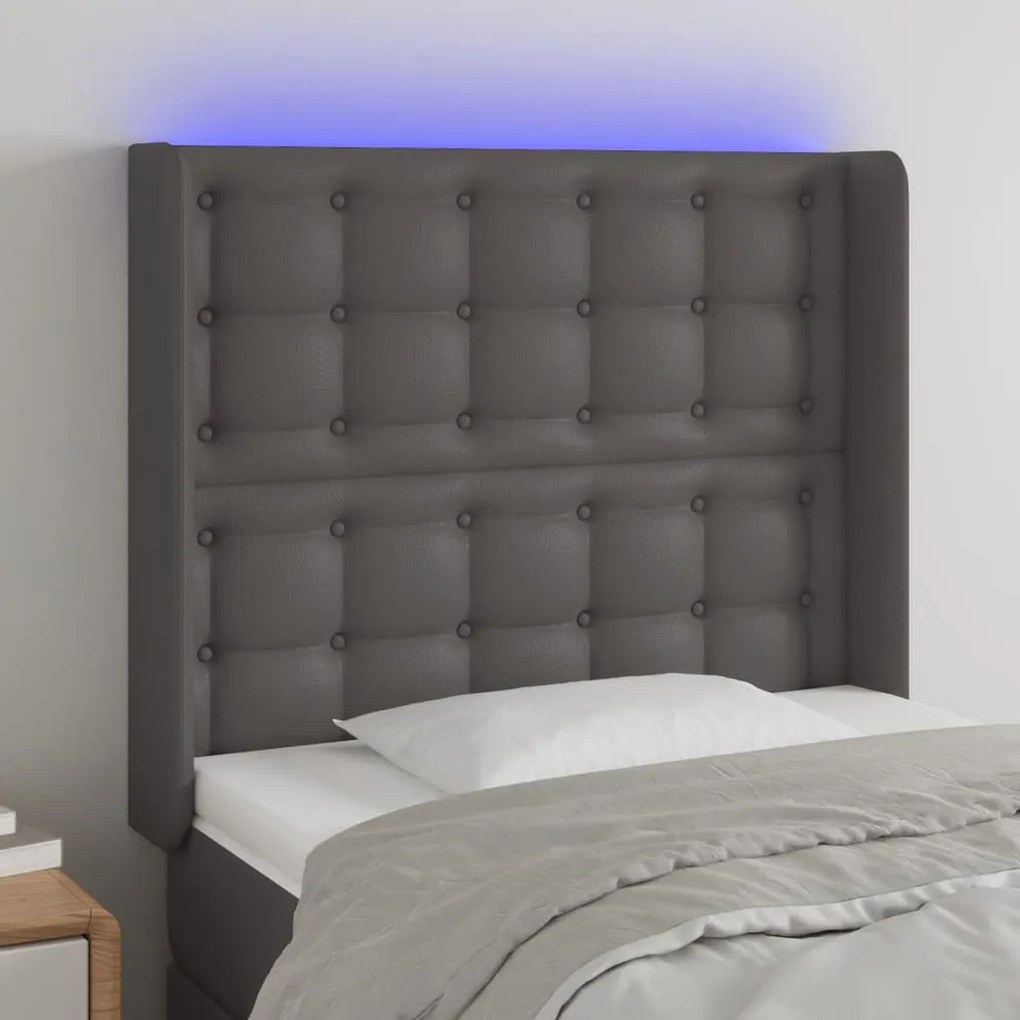 3124124 vidaXL LED горна табла за легло, сива, 83x16x118/128 см
