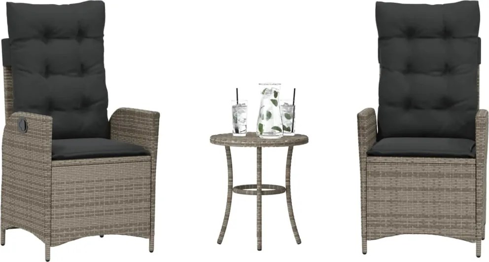 365275 vidaXL Бистро комплект с възглавници 3 части сив полиратан