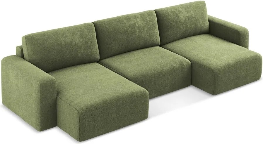 Зелен шенилов сгъваем/с място за съхранение ъглов диван (U форма) Kona – Makamii
