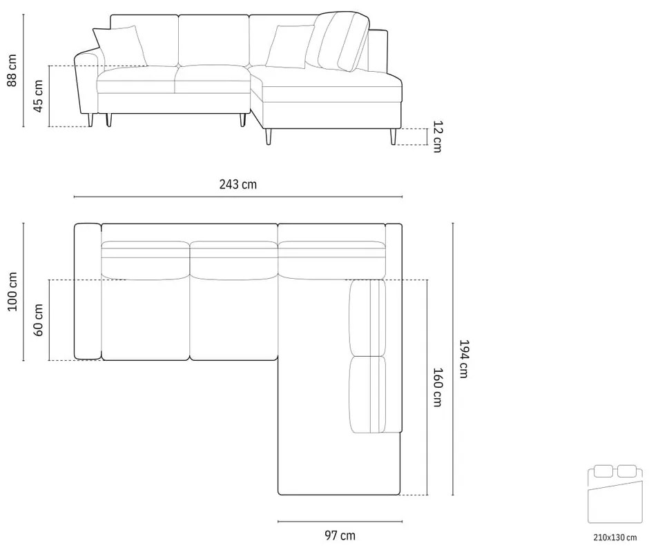 Кадифен разтегателен ъглов диван с място за съхранение в петролен цвят (десен ъгъл/L форма) Kyoto – Cosmopolitan Design