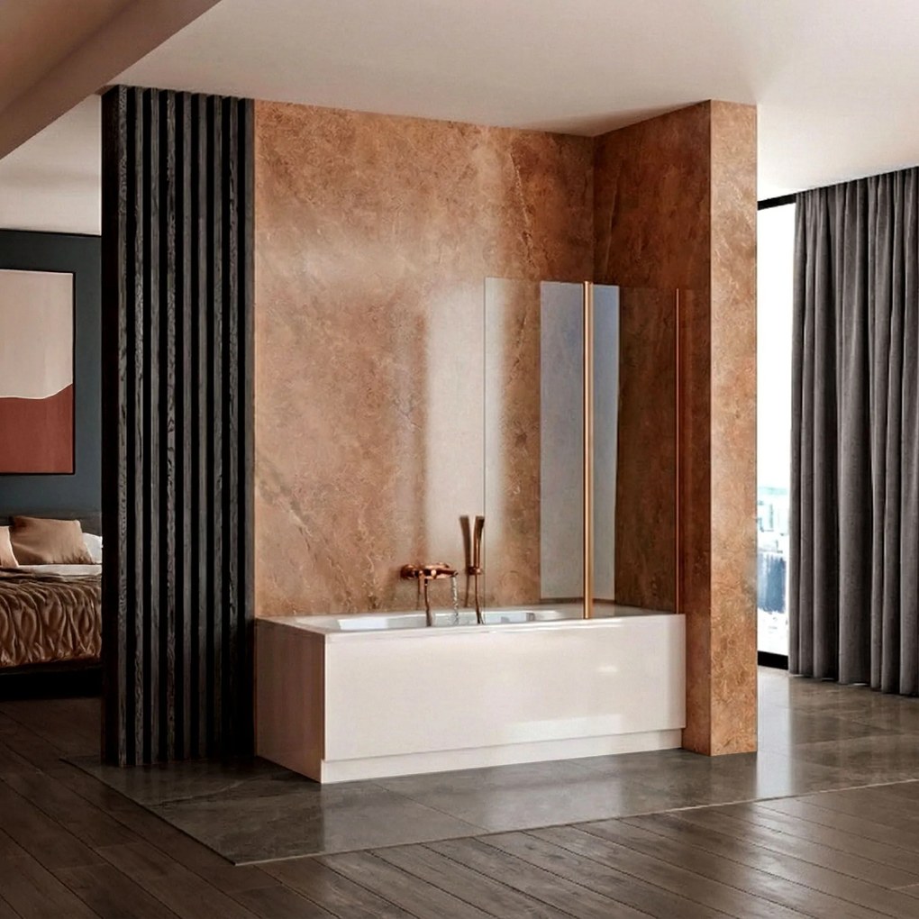 Параван подвижен за вана Rea Agat-2 100 Brush Copper