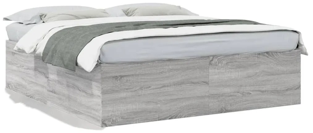 3280900 vidaXL Рамка за легло, сив сонома, 200x200 см, инженерно дърво