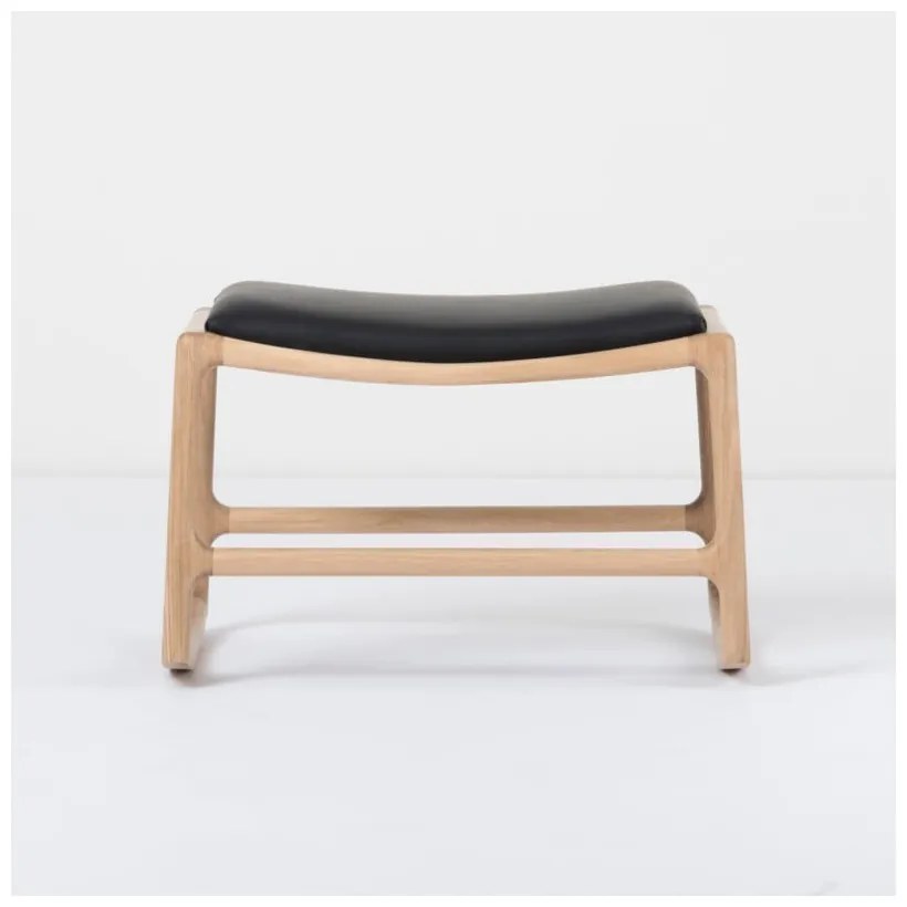 Отоман с масивна дъбова конструкция и детайли от черна биволска кожа Dedo - Gazzda