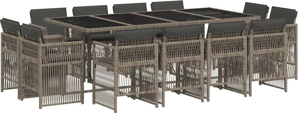 3211040 vidaXL Градински комплект от 13 части с възглавници сив полиратан