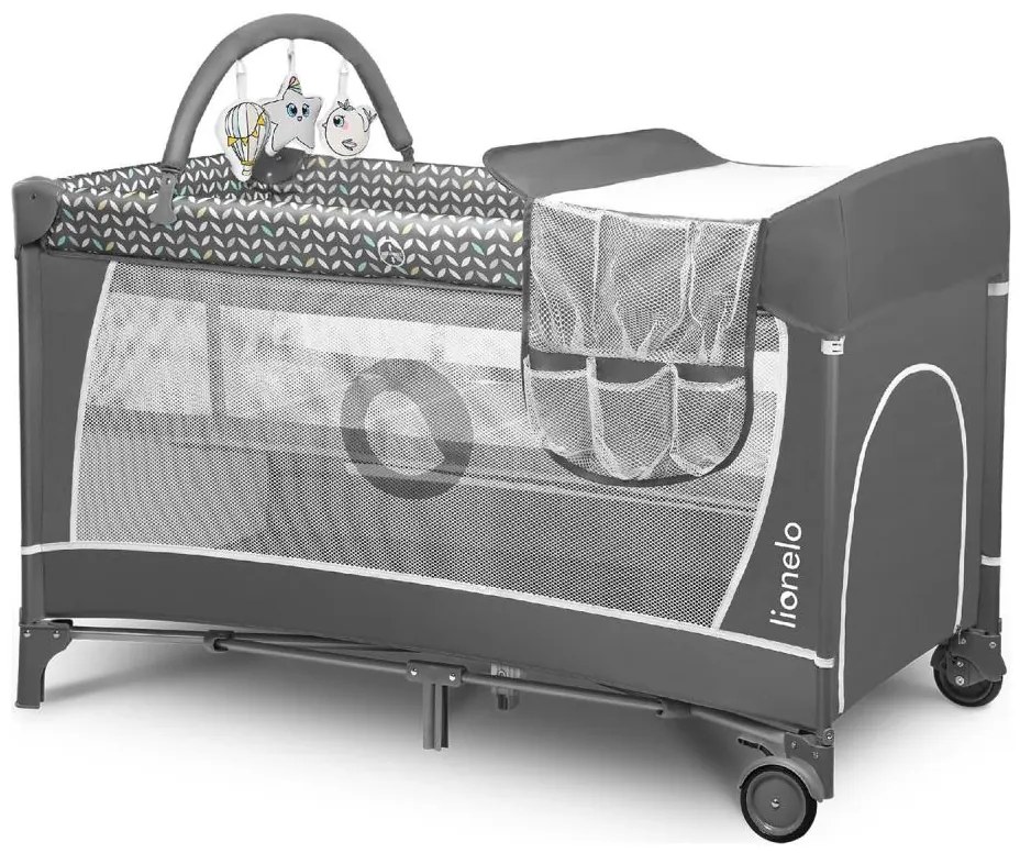 Lionelo - Портативна кошара FLOWER, сив в скандинавски стил