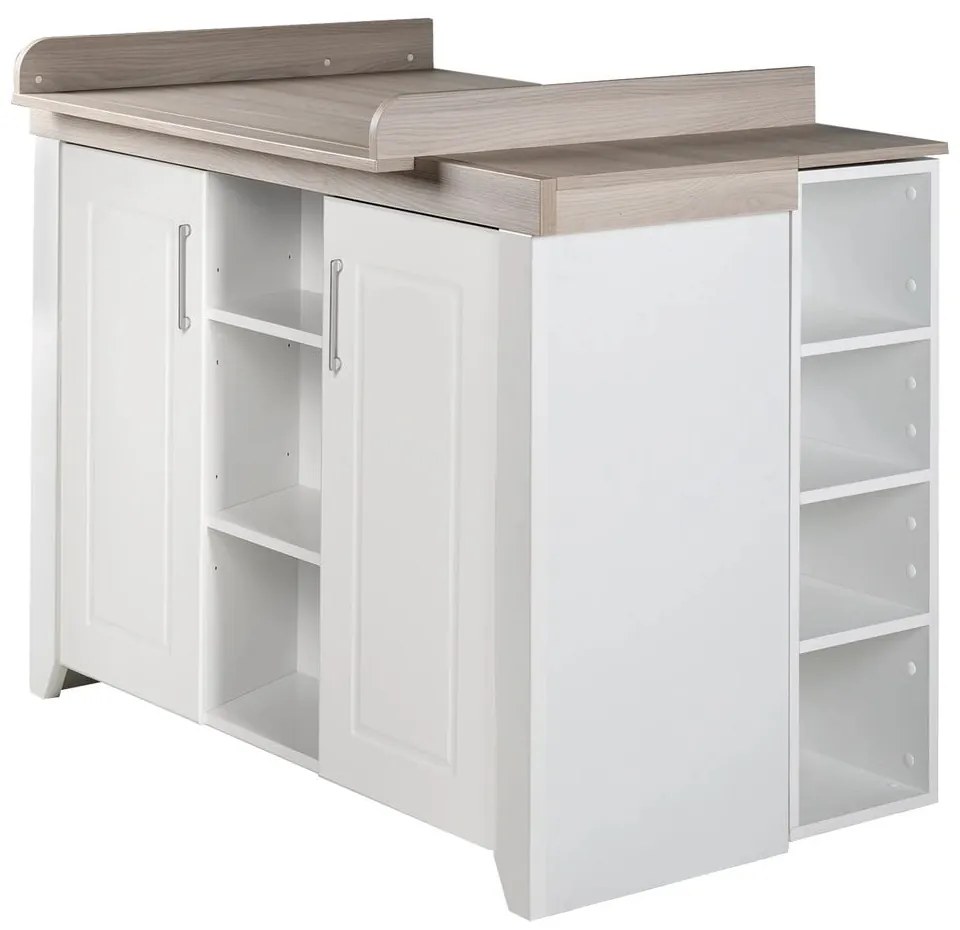 Бял нисък скрин в декор от бряст с масичка за преповиване 120x98 cm Felicia - Roba