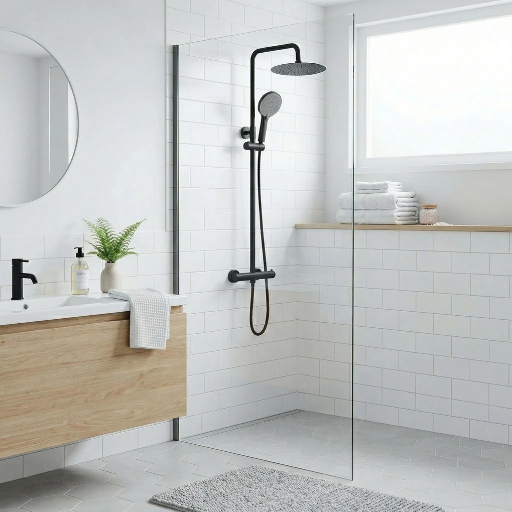 Душ комплект без чучур с термостат Rea Lungo Black