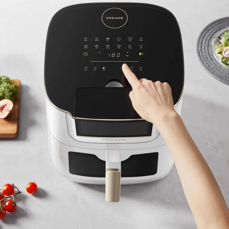 Фритюрник с горещ въздух Dreame AF30, 2300W, 7 л, 12 програми, 50-200°C, Dual-Source Cyclonic Heat, SmartSteam, LED, NTC, Бял