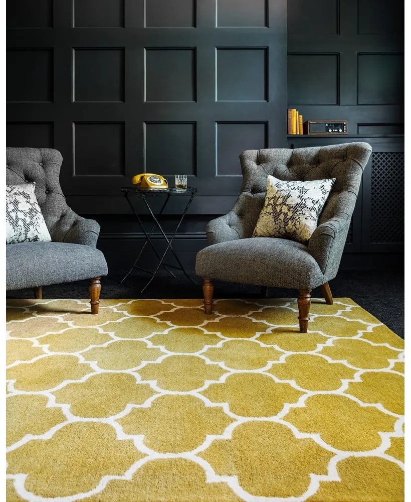 Ръчно изработен вълнен килим в цвят жълта охра 200x290 cm Albany – Asiatic Carpets