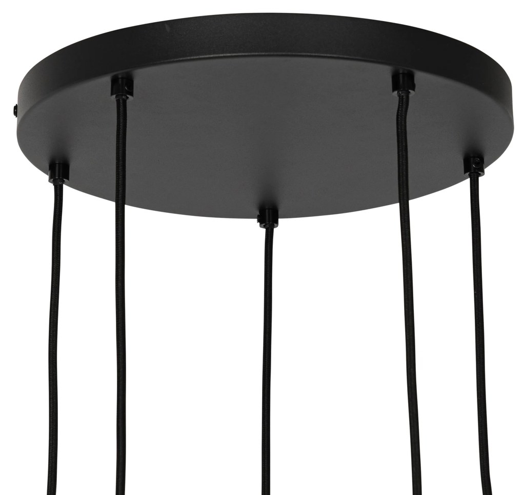 Висяща лампа в стил Арт Деко черна с опушено стъкло кръгла 5-лампова - Josje