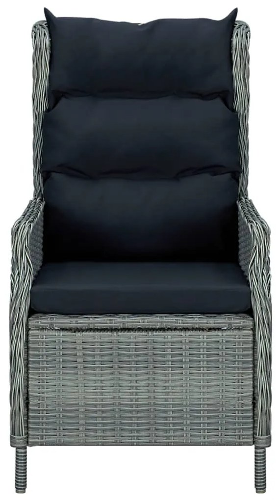 313301 vidaXL Накланящ се градински стол с възглавници, полиратан, светлосив