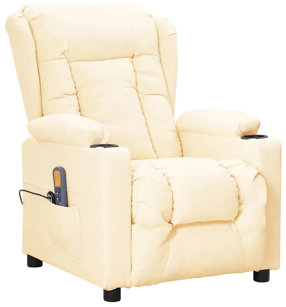 3093453 vidaXL Изправящ масажен стол, кремав, изкуствена кожа