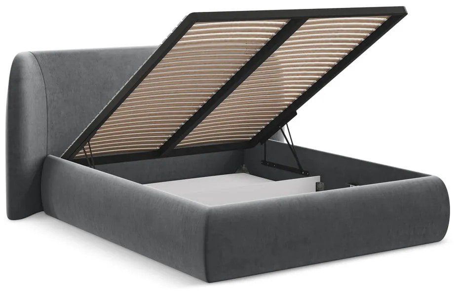 Тъмносиво двойно тапицирано легло с място за съхранение и включена подматрачна рамка 160x200 cm Hauke – Makamii