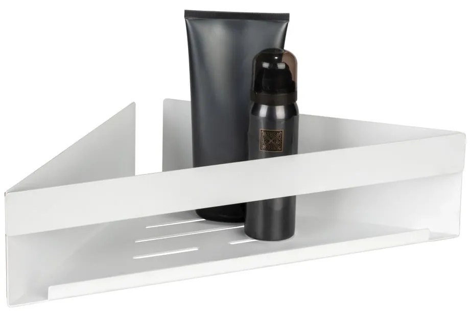 Ъглов рафт за баня без пробиване от неръждаема стомана в матово бял цвят Genova – Wenko