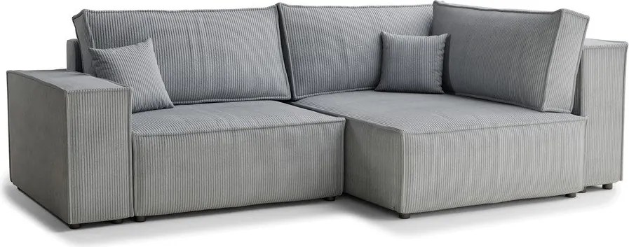Сив сгъваем/с място за съхранение ъглов диван от рипсено кадифе (десен ъгъл/L форма) Tonga – Maison de Rêve