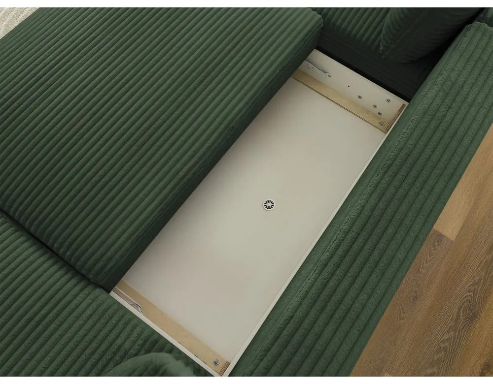 Тъмнозелен разтегателен ъглов диван от рипсено кадифе (десен ъгъл/"U" форма) Lucien – Bobochic Paris