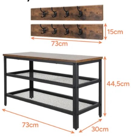 Индустриален шкаф за обувки със закачалка и пейка