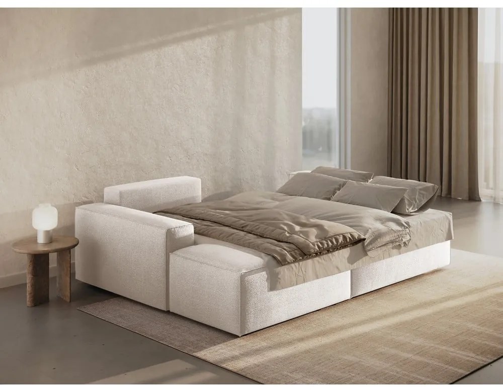 Бял разтегателен ъглов диван от букле (ляв ъгъл) Jodie – Micadoni Home