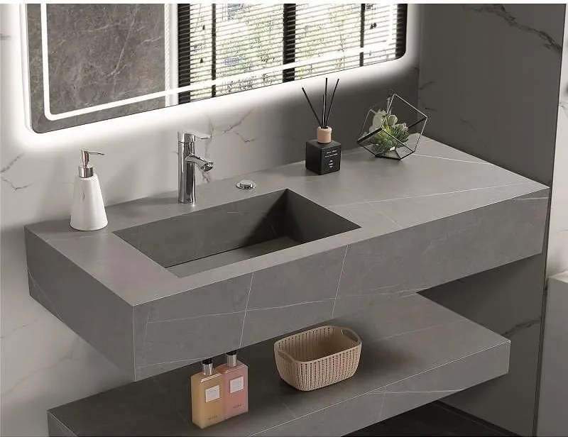 Мивка за баня PIETRA ICL 12049/120G БЕЗ ОТВОР, стенен монтаж, кварц, сив мат, 120x50x18см