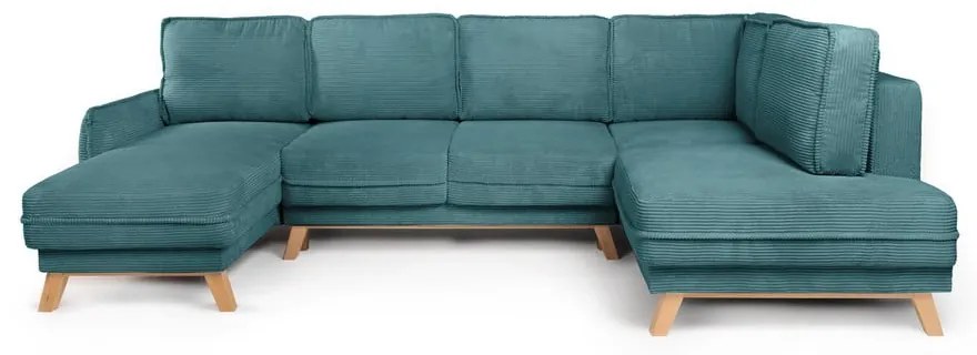 Тюркоаз сгъваем ъглов диван от рипсено кадифе (десен ъгъл/"U" форма) Tori – Bonami Selection