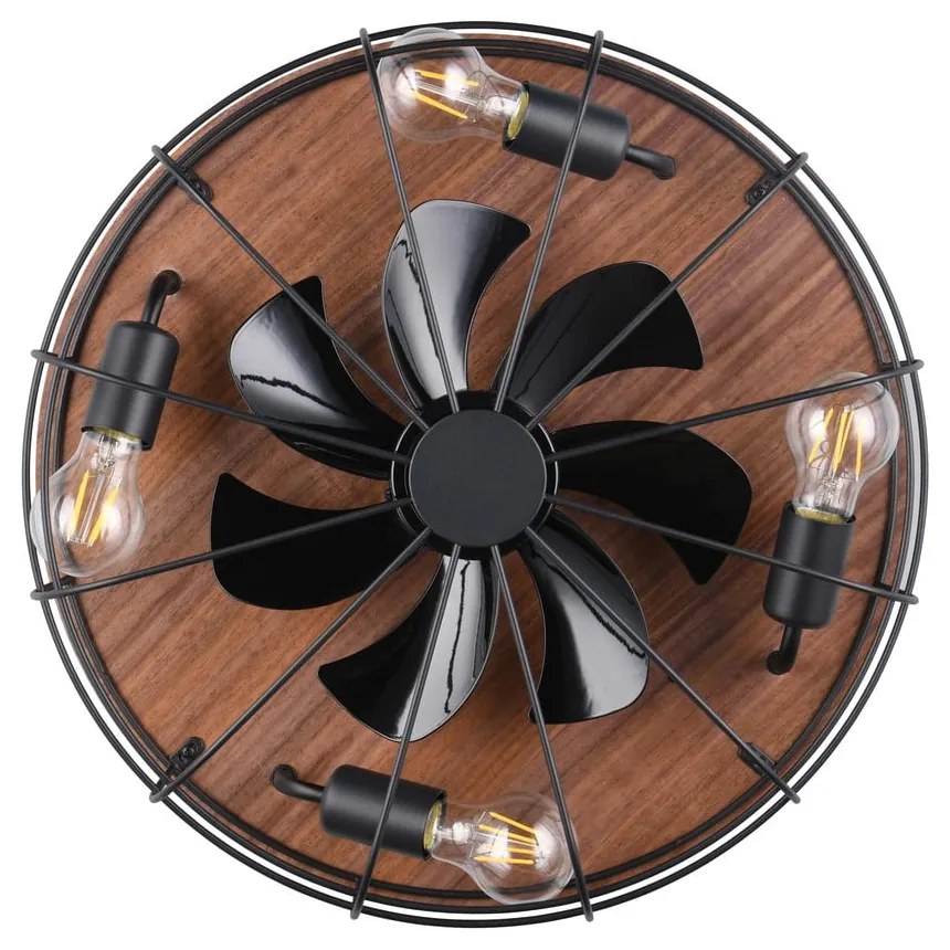 Матово черно/кафяво осветително тяло за таван с дистанционно управление/с вентилатор Trondheim – Trio