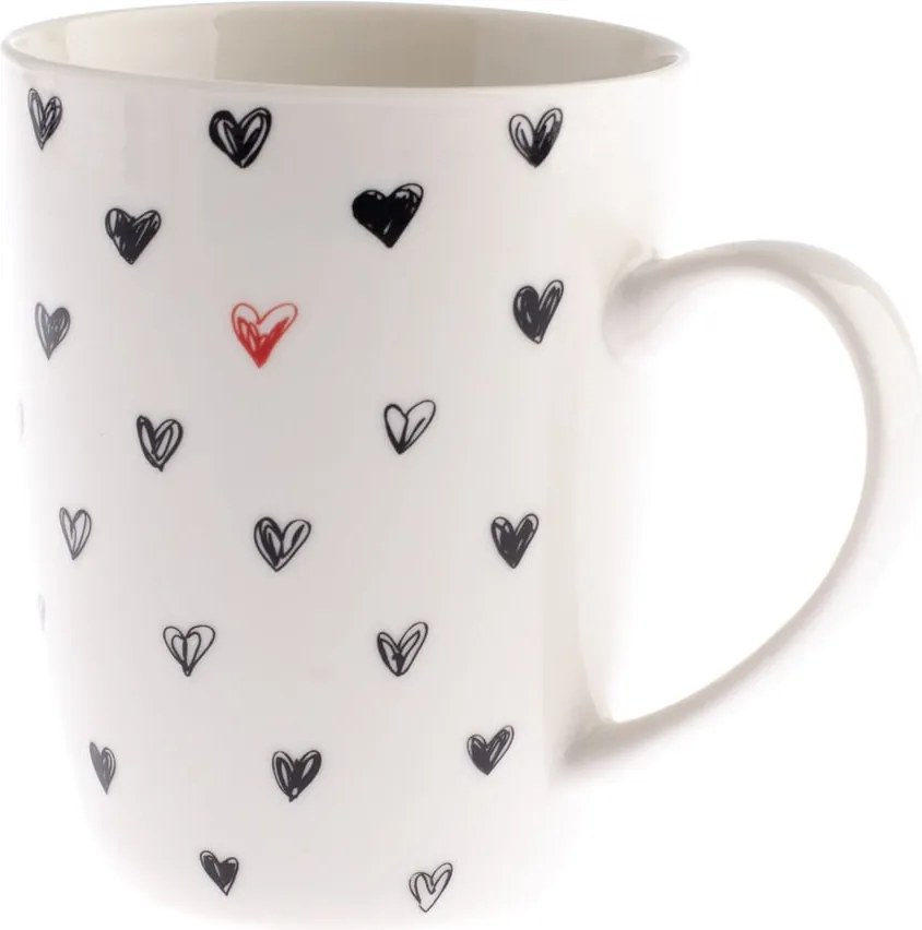 Керамична чаша с черни сърца , 340 ml - Dakls