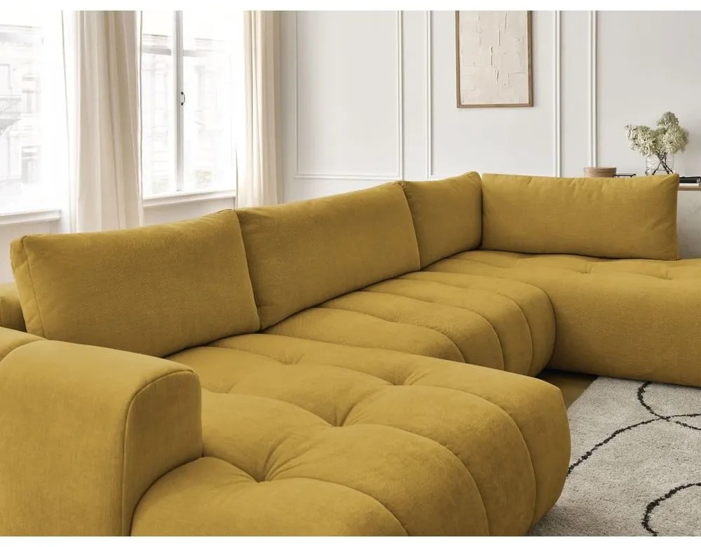 Сгъваем/с място за съхранение ъглов диван в цвят горчица (десен ъгъл/U форма) Fuji – Bobochic Paris