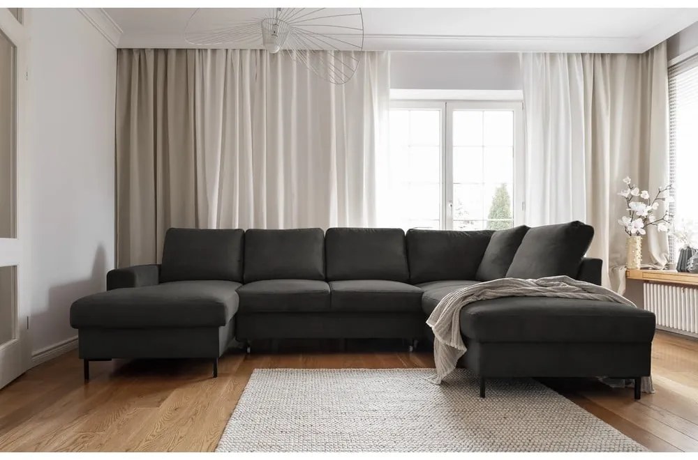 Тъмносив разтегателен ъглов диван от рипсено кадифе (десен ъгъл) Lofty Lilly – Miuform